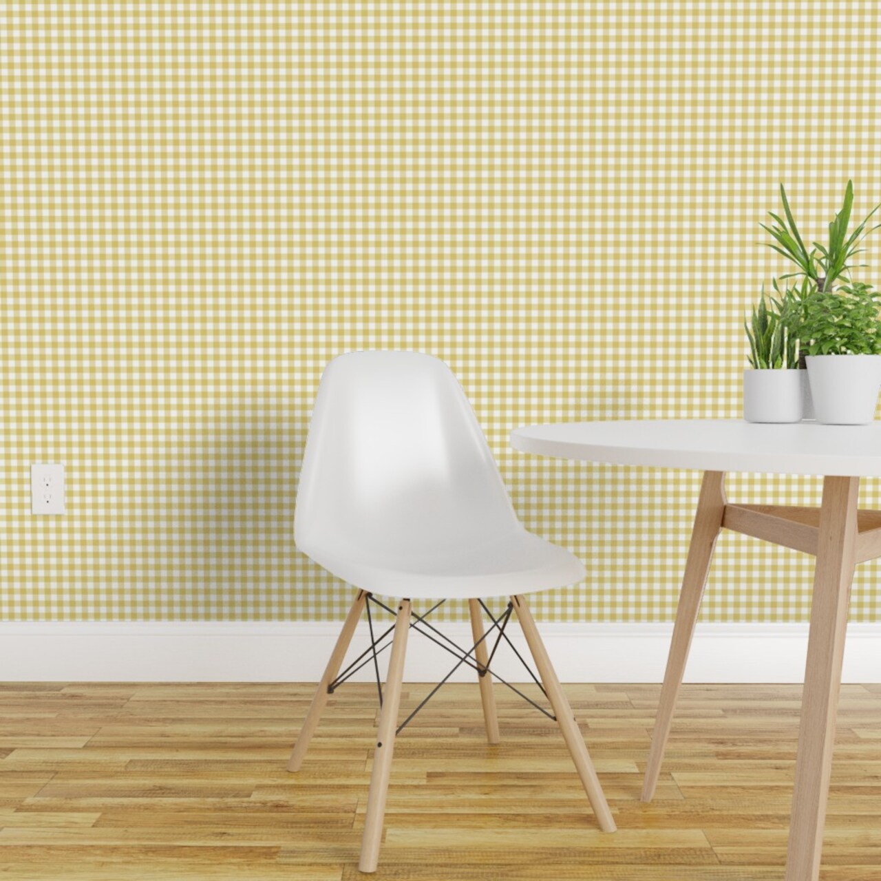 Pre-Pasted Wallpaper 2FT Wide Dark Yellow Gingham Cottagecore Checkered Country Farmhouse Spring Summer Vintage Medium Scale Custom Pre-pasted Wallpaper by Spoonflower